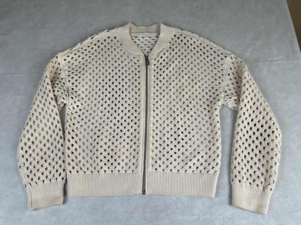 7 Diamonds Sweater Cardigan Women's Size Med Ivory Cream Crocheted Zipper